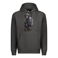 Charcoal Heather Chimpanzee Illustrations Premium Hoodie - LillyAllenDesigns