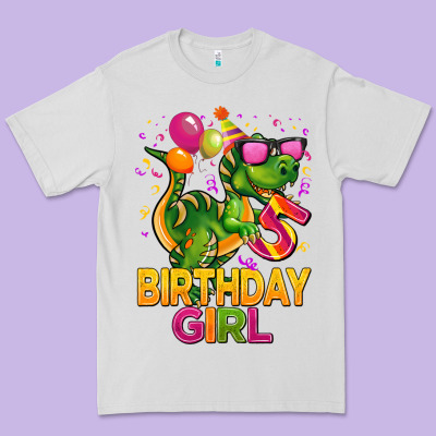 5 Rd Birthday Girl T Rex Pink Premium Tee Designed By Cowgirlartshop