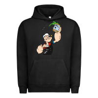 Pigment Black Popeye Spinach Retro Mens Funny Urban Hoodie - artisFamous