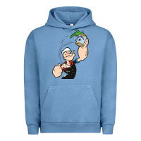 Pigment Pebble Blue Popeye Spinach Retro Mens Funny Urban Hoodie - artisFamous