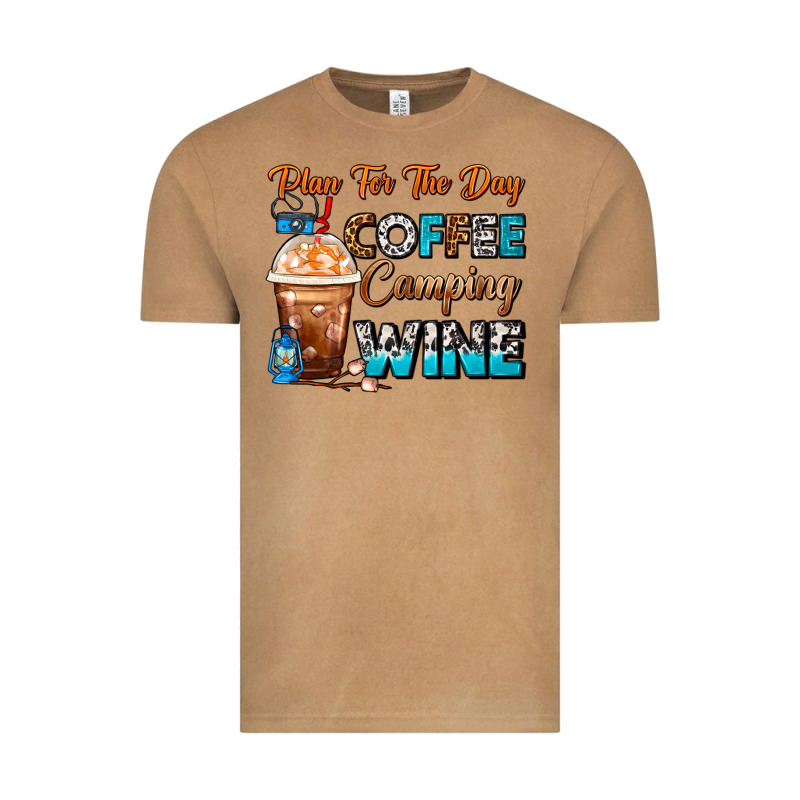 Plan For The Day Coffee Camping Wine Frappe Coffee Vintage Tee by FaDigitalArtStudio | Teevron