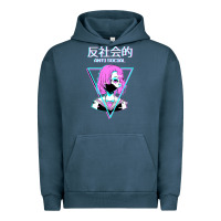 Pigment Midnight Navy antisocial wave anime Urban Hoodie - artisFamous