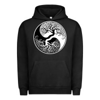 Pigment Black tree of life yin yang Urban Hoodie - artisFamous