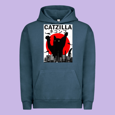 Vintage Catzilla Japanese Sunset Style Urban Hoodie Designed By Artisfamous