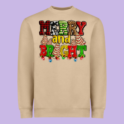 Merry And Bright With Christmas Tree  Cakes Ado Heavyweight Sweatshirt Designed By Adodesignshop