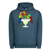 Pigment Midnight Navy parrots drinking margarita hawaiian Urban Hoodie - artisFamous