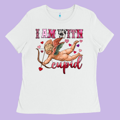 I Am With Cupid Ladies Tee Designed By Oliviacreatesart