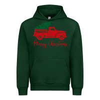 Forest Green vintage red truck with christmas Urban Hoodie - artisFamous