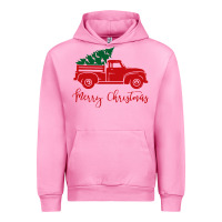 Fuchsia Pink vintage red truck with christmas Urban Hoodie - artisFamous