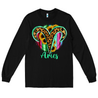 Black Aries Zodiac Sign Sunflower Leopard Serape Long Sleeve Tee - RanaPortraitStore