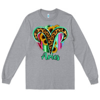 Heather Grey Aries Zodiac Sign Sunflower Leopard Serape Long Sleeve Tee - RanaPortraitStore