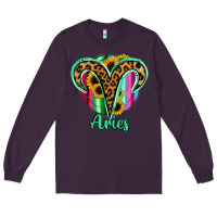 Plum Aries Zodiac Sign Sunflower Leopard Serape Long Sleeve Tee - RanaPortraitStore