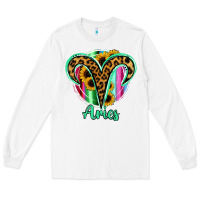 White Aries Zodiac Sign Sunflower Leopard Serape Long Sleeve Tee - RanaPortraitStore