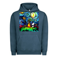 Pigment Midnight Navy starry night print van gogh parody Urban Hoodie - artisFamous