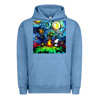 Pigment Pebble Blue starry night print van gogh parody Urban Hoodie - artisFamous