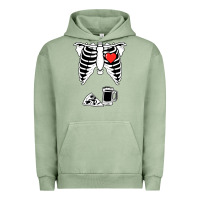 Pigment Oil Green dad skeleton halloween beer pizza Urban Hoodie - artisFamous