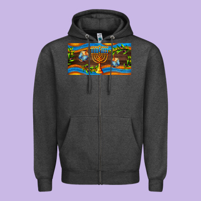 Hanukkah With Candlestick Zipper Hoodie Designed By Adodesignshop