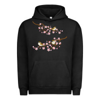 Pigment Black cherry blossom sakura with bird Urban Hoodie - artisFamous