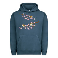Pigment Midnight Navy cherry blossom sakura with bird Urban Hoodie - artisFamous