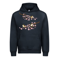 Navy cherry blossom sakura with bird Urban Hoodie - artisFamous