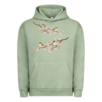 Pigment Oil Green cherry blossom sakura with bird Urban Hoodie - artisFamous