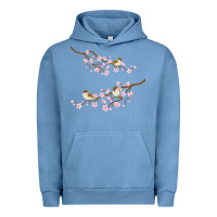 Pigment Pebble Blue cherry blossom sakura with bird Urban Hoodie - artisFamous