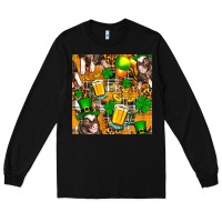 Black St. Patrick's Day Pig With Beer And Shamrock Seamless Long Sleeve Tee - FaDigitalArtStudio