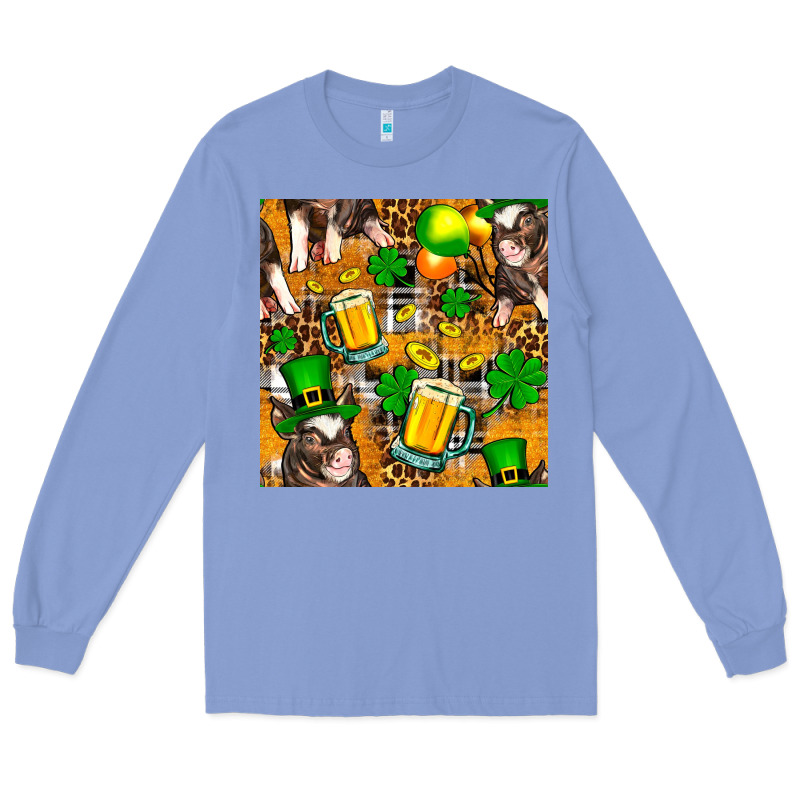 St. Patrick's Day Pig With Beer And Shamrock Seamless Long Sleeve Tee by FaDigitalArtStudio | Teevron