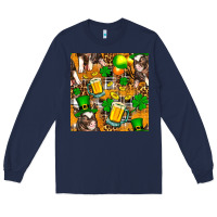 Navy St. Patrick's Day Pig With Beer And Shamrock Seamless Long Sleeve Tee - FaDigitalArtStudio