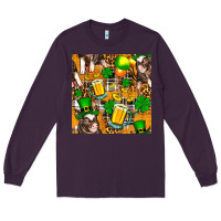 Plum St. Patrick's Day Pig With Beer And Shamrock Seamless Long Sleeve Tee - FaDigitalArtStudio