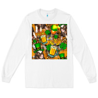 White St. Patrick's Day Pig With Beer And Shamrock Seamless Long Sleeve Tee - FaDigitalArtStudio