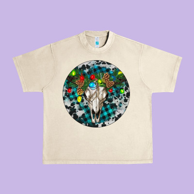 Bull Skull Christmas Urban Heavy Tee Designed By Ranaportraitstore