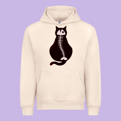 Cat With Fish Bone Urban Hoodie Designed By Artisfamous