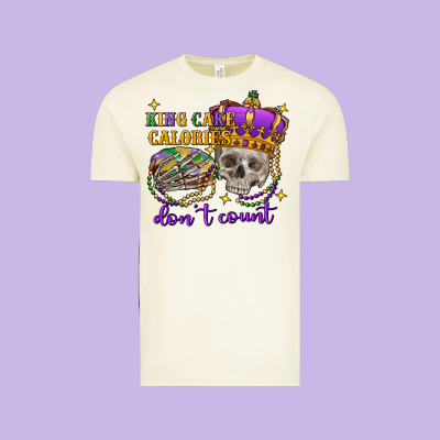 King Cake Calories Don't Count Skull Vintage Tee Designed By Fadigitalartstudio