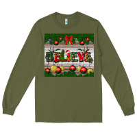 Army Green Christmas Believe Long Sleeve Tee - BundleAndBundleShop