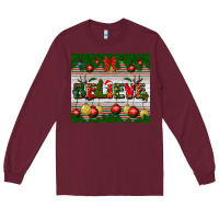 Burgundy Christmas Believe Long Sleeve Tee - BundleAndBundleShop