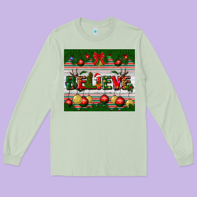 Christmas Believe Long Sleeve Tee Designed By Bundleandbundleshop