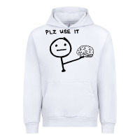 White Plz Use It Text Graphic Urban Hoodie - artisFamous