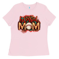 Bubblegum Pink blessed baseball mom lightbulb letters Ladies Tee - OliviaCreatesArt