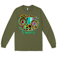 Army Green Cancer Zodiac Sign Sunflower Leopard Serape Long Sleeve Tee - RanaPortraitStore