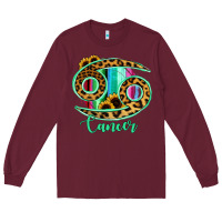Burgundy Cancer Zodiac Sign Sunflower Leopard Serape Long Sleeve Tee - RanaPortraitStore