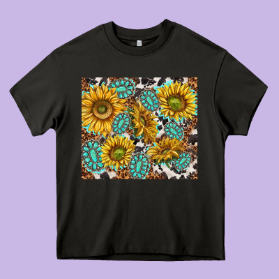 Turquoise Sunflowers With Gemstones Heavy Core Tee Designed By Tumblerdesignbyshophia