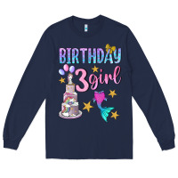 Navy birthday girl 3 Long Sleeve Tee - BundleAndBundleShop