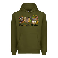 Army Green peace love chicken Premium Hoodie - LillyAllenDesigns