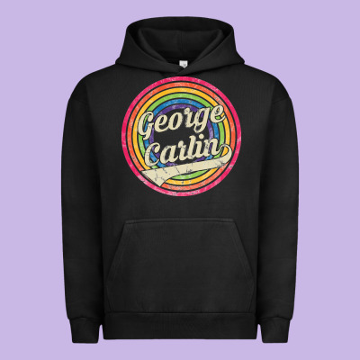 George Carlin   Retro Rainbow Faded Style Urban Hoodie Designed By Artisfamous