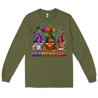 Army Green happy hallothanksmas Long Sleeve Tee - FaDigitalArtStudio