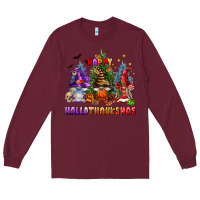 Burgundy happy hallothanksmas Long Sleeve Tee - FaDigitalArtStudio