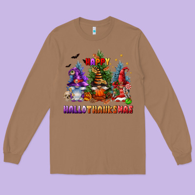 Happy Hallothanksmas Long Sleeve Tee Designed By Fadigitalartstudio
