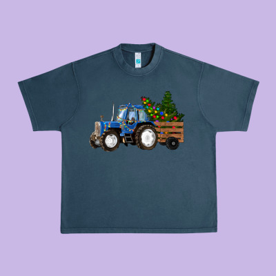 Blue Christmas Tractor Urban Heavy Tee Designed By Ranaportraitstore