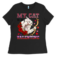 Black my cat is my valentine Ladies Tee - OliviaCreatesArt